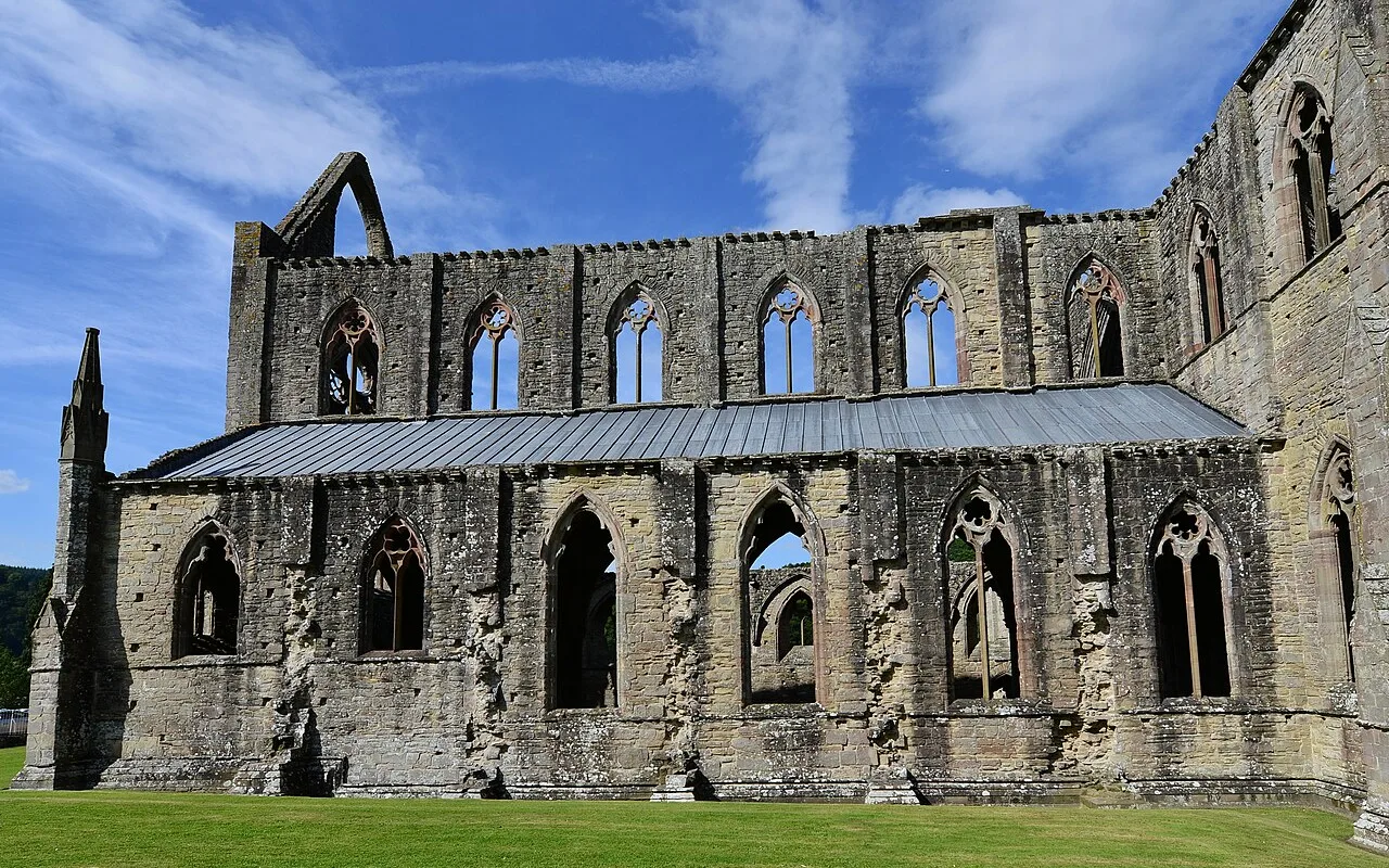 The long lancet windows along the flank of the abbey church